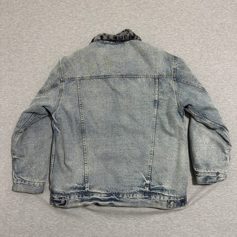 We The Free Free People Wild Ones Sherpa Trucker Jacket Light Wash Denim Size M - Picture 13 of 15